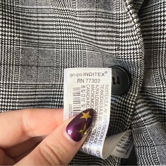 ZARA Tailored Plaid Professional Blazer Jacket Size 2 Grey - Picture 7 of 8